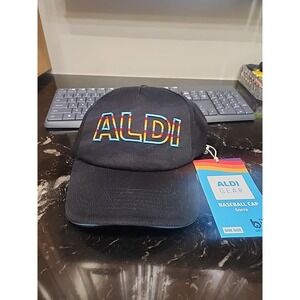 NWT 2024 Aldi Gear Finds Black Baseball One Size Hat Cap Adjustable Strap Back
